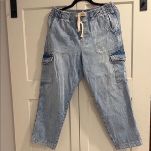 Light Blue women’s Denim Cargo Jeans with Elastic Waist